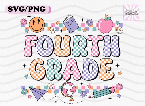 Retro Checkered Fourth Grade School SVG