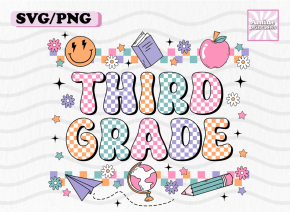 Retro Checkered Third Grade School SVG